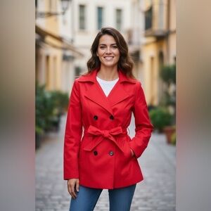 MOMA Red Belted Double-Breasted Trench Jacket Size 38